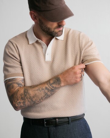 Geo Patterned Short Sleeve Knitted Polo