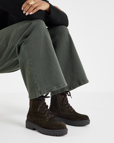 Serena Suede Chunky Lace Up Boots - Wide Fit (E)