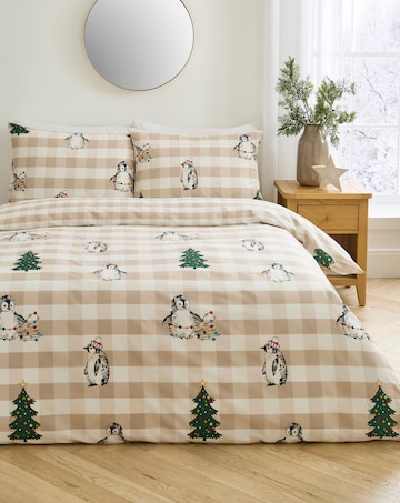 Festive Penguin Gingham Cotton Blend Duvet Cover Set
