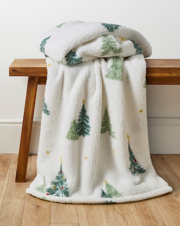Woodland Forest Christmas Trees Sherpa Fleece Throw