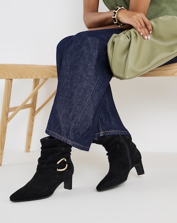 Naomi Suede Pointed Slouch Kitten Heel Ankle Boots - Extra Wide Fit (EEE)