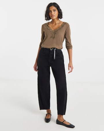 Simply Be Chocolate Cosy Lace V Neck Long Sleeve Top
