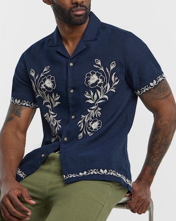 Navy Embroidered Short Sleeve Shirt