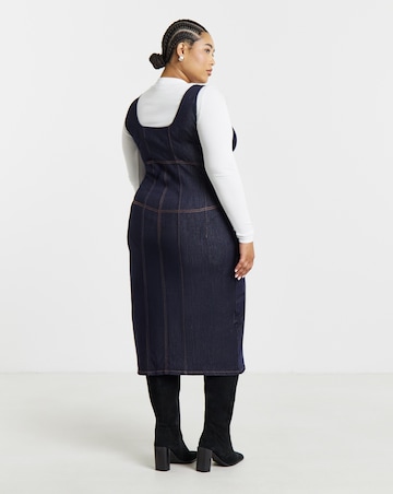 Indigo Denim Fitted Midaxi Dress