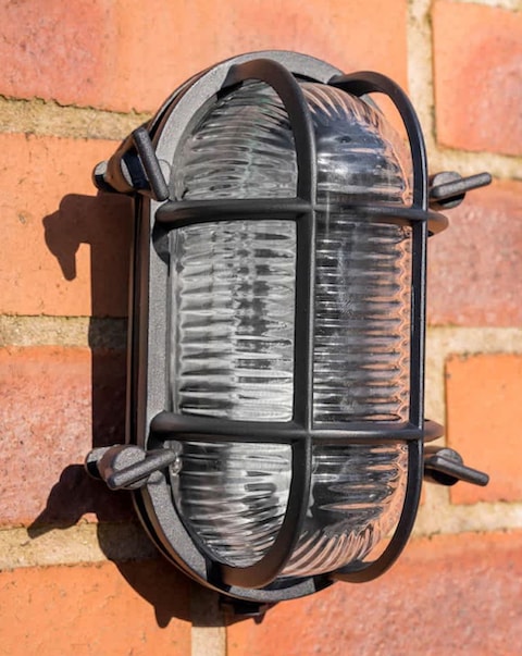 ValueLights Bow Black Bulkhead IP64 Outdoor Wall Light with Filament Bulb