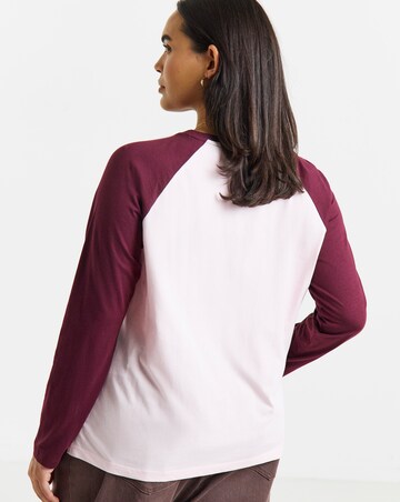 Simply Be Pink And Burgundy Raglan Long Sleeve T-Shirt