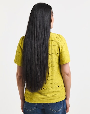 Pure Cotton Green V - Neck Broderie Top