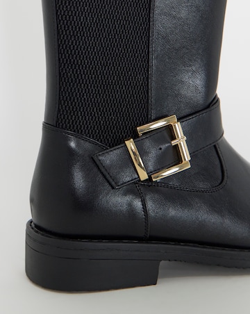 Cushion Walk Stretch Double Buckle Knee Boots - Wide Fit (E) & Curvy Calf