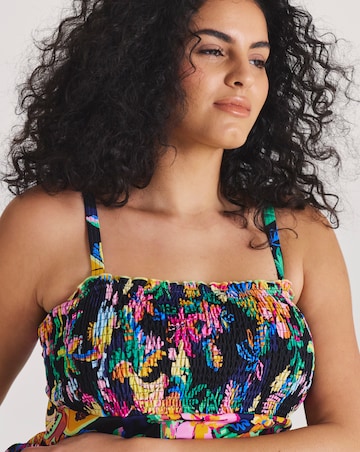 Fruit Print Shirred Bandeau Tankini Top