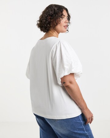 Simply Be White Broderie Sleeve Crew Neck T-Shirt