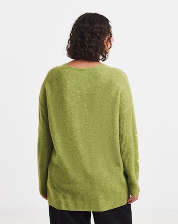 Sponge V Neck Flower Trim Tunic