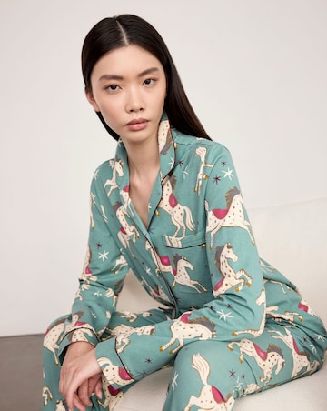 Chelsea Peers Cotton Classic Button Up Pyjama Set Carousel Horse Print