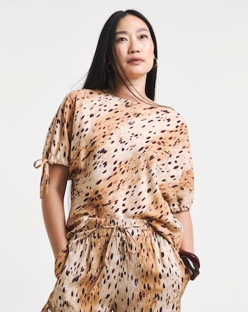 Linen Mix Elasticated Cuff Check Boxy Top