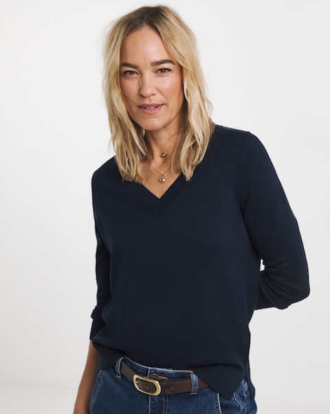Fine Knit Navy V Neck Jumper
