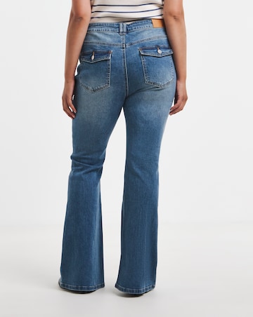 Blue Stretch Denim Flare Leg Jeans