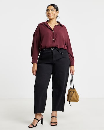 Simply Be Burgundy Bow Button Detail Shirt