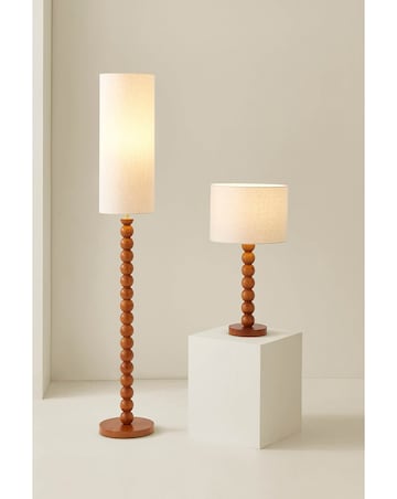 ValueLights Wyatt Wood Bobble Table Lamp with Linen Shade