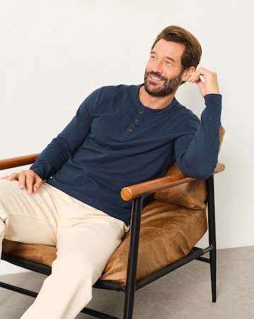 FatFace Long Sleeve Woodside Henley T-Shirt - Navy