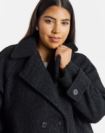 Simply Be Black Boucle Teddy Peacoat