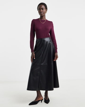 Black PU Seam Detail Circle Skirt
