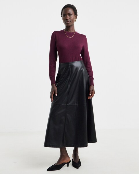 New In - Black PU Seam Detail Circle Skirt