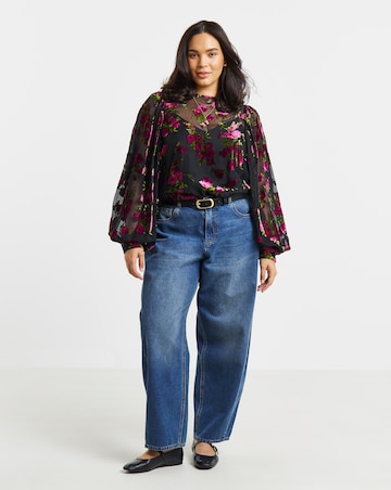 Simply Be Floral Devore Exaggerated Sleeve Blouse