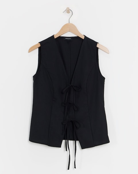 Black Tie Front Linen Mix Waistcoat