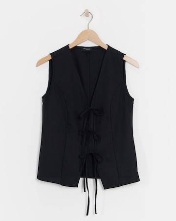 Black Tie Front Linen Mix Waistcoat