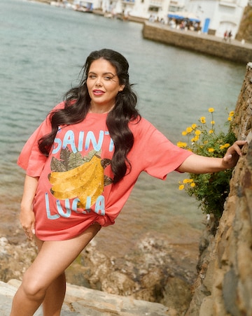 Red St Lucia Bananas Graphic Oversized T-Shirt