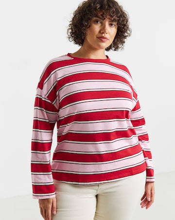 Simply Be Pink And Burgundy Stripe Long Sleeve T-Shirt