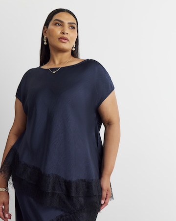 Joanna Hope Lace Trim Asymmetric Satin Top