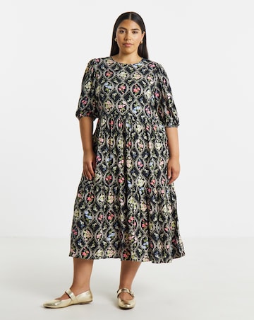 Simply Be Floral Tile Printed Tiered Midi Dress
