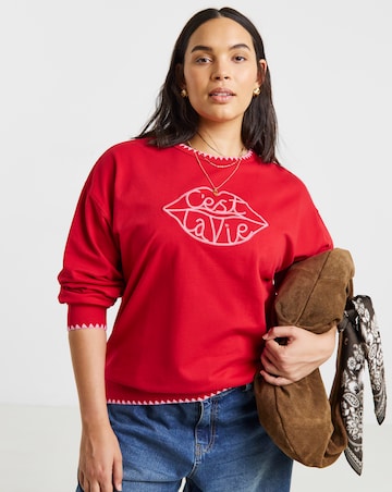 Simply Be Red C'est La Vie Slogan Sweatshirt