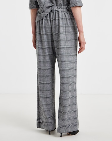 Grey Check Ponte Pull On Pleated Wide Leg Trouser
