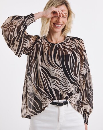 Abstract Print Blouson Sleeve Collarless Georgette Blouse