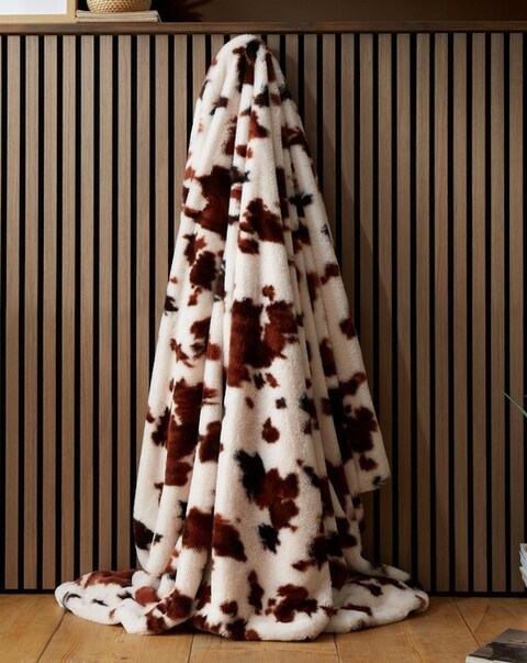 Fusion Cow Print Faux Fur Bedspread