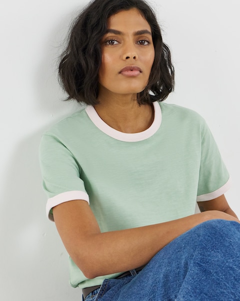Simply Be Sage And Pink Short Sleeve Ringer T-Shirt
