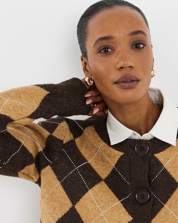 Diamante Argyle Crew Neck Cardigan