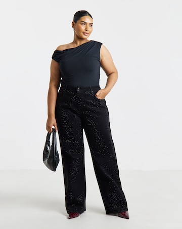 Black All Over Embelished Wide Leg Jeans