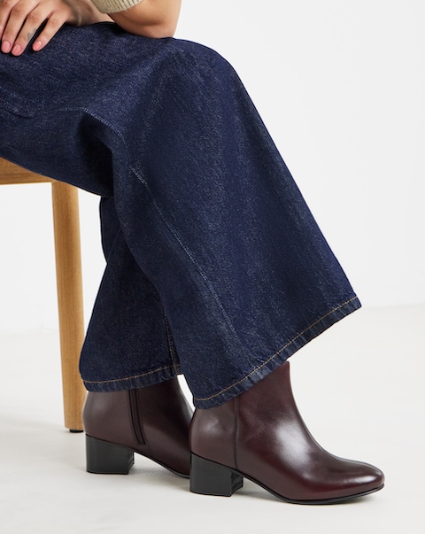 Chiba Leather Low Block Heel Ankle Boots - Wide Fit (E)