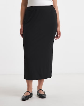 Black Jersey Tube Midi Skirt