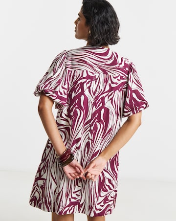 Printed Linen Button Up Shift Dress