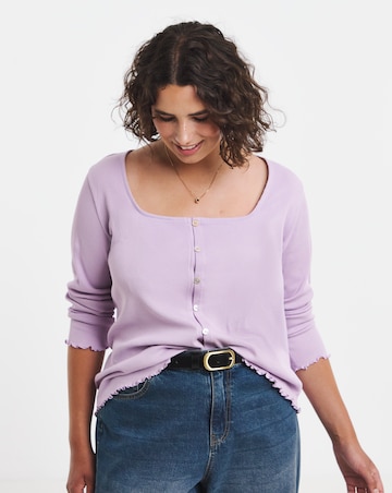 Simply Be Lilac Long Sleeve Button Through Ribbed Cardigan