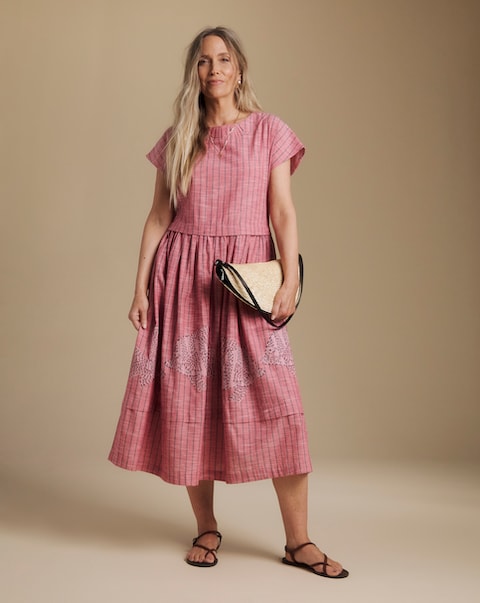 Julipa Stripe Embroidered Midi Dress