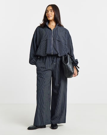 Simply Be Navy Stripe Full Zip Funnel Neck Top Co Ord