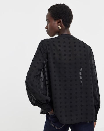 Black Dobby Collarless Blouse