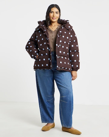 Mid Length Spot Printed Padded Coat