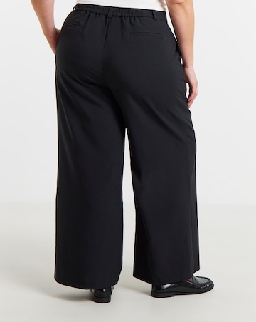 Black Elastic Back Pleated Wide Leg Trousers