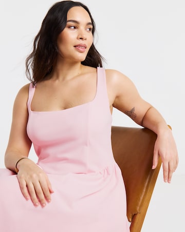 Pink Scuba Crepe Waist Detail Midi Dress