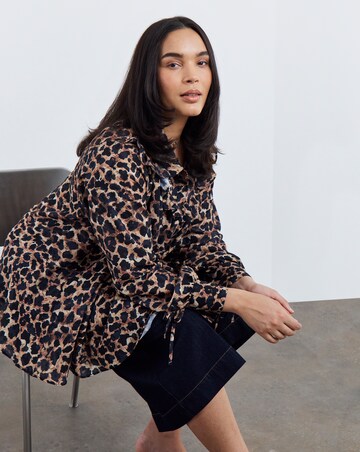 Simply Be Leopard Print Frill Detail Collared Blouse